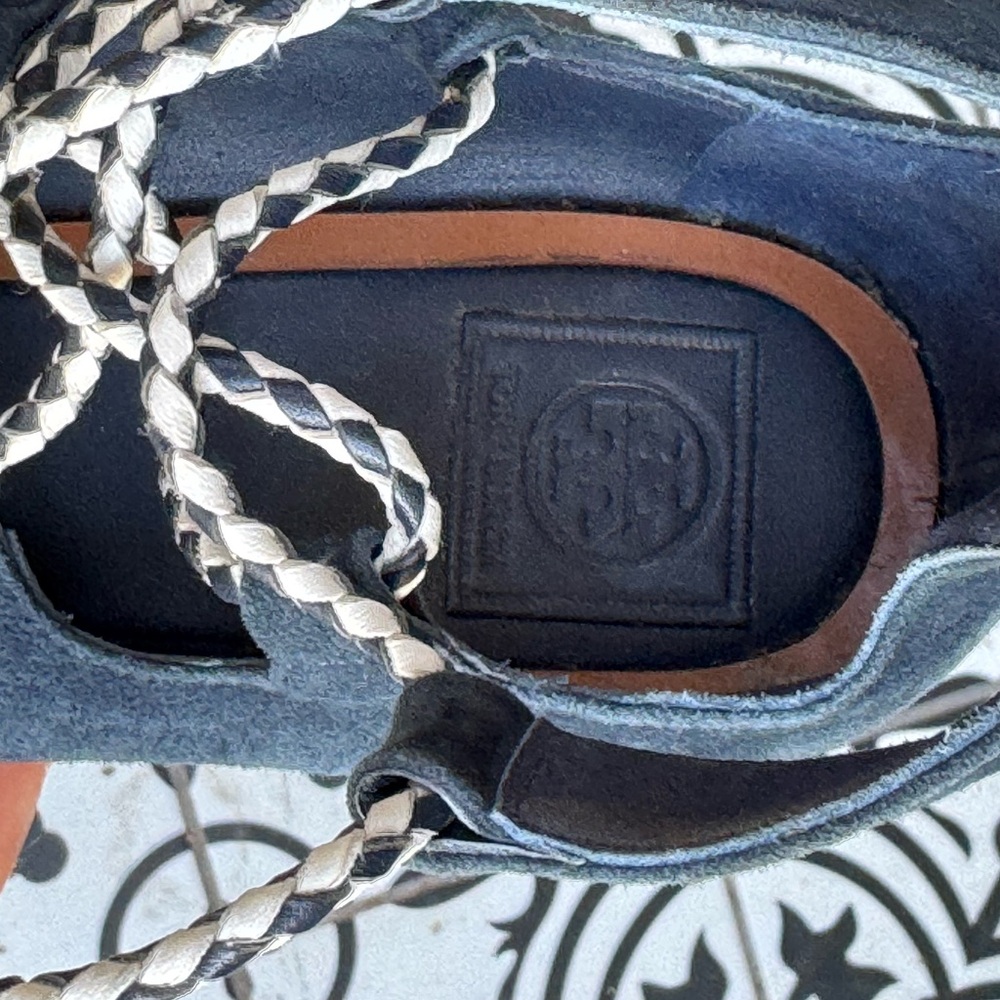 Tory Burch Suede Lace-Up Espadrille Platform Sandals - Navy 10 - Picture 3 of 4